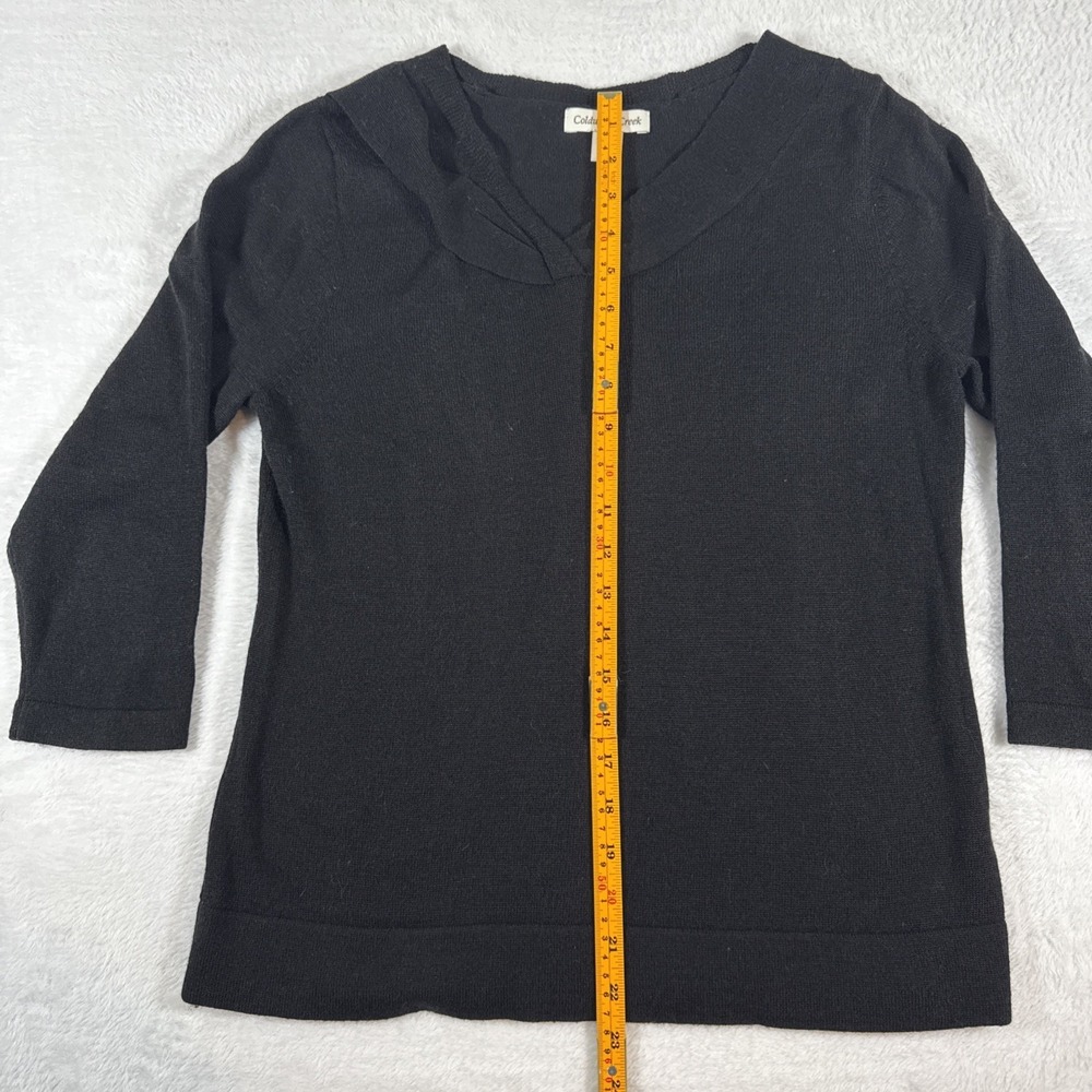3/4 Sleeve Coldwater Creek Solid Black 50% Merino Wool Twist Medium - Picture 4 of 7